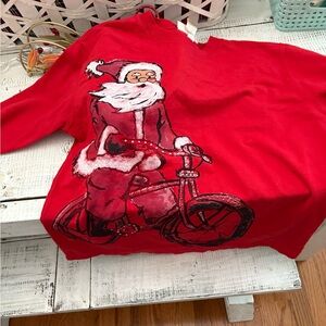 M&C Sportswear Vintage Festive Red Santa Biking Sweatshirt